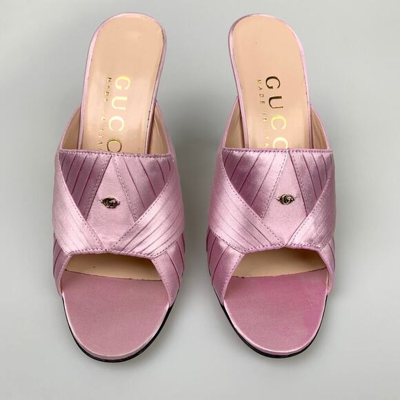 NIB Gucci 95mm Shawana GG logo lace mules   in pink Sandals